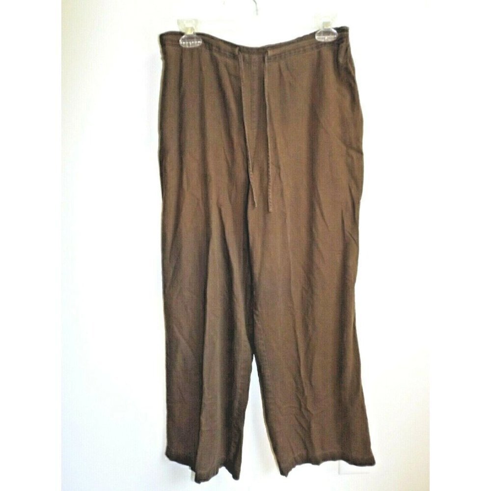 Coldwater Creek PM (10-12) brown linen blend elastic waist pants pockets